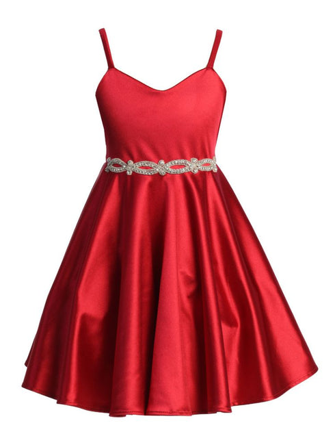 Just Kids Girls Satin Dress with Rhinestone Belt and Sheer Embroidered Bolero, Sizes 4-14 - SophiasStyle.com
